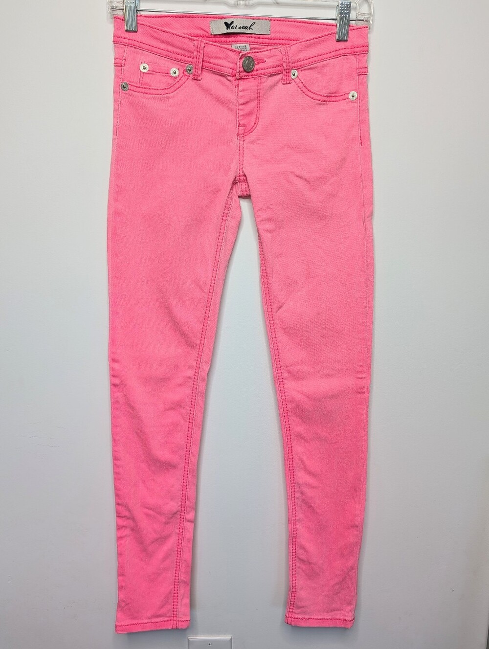 Y2K Low Rise Neon Bubblegum Pink Super Skinny Denim Jeans Jeggings